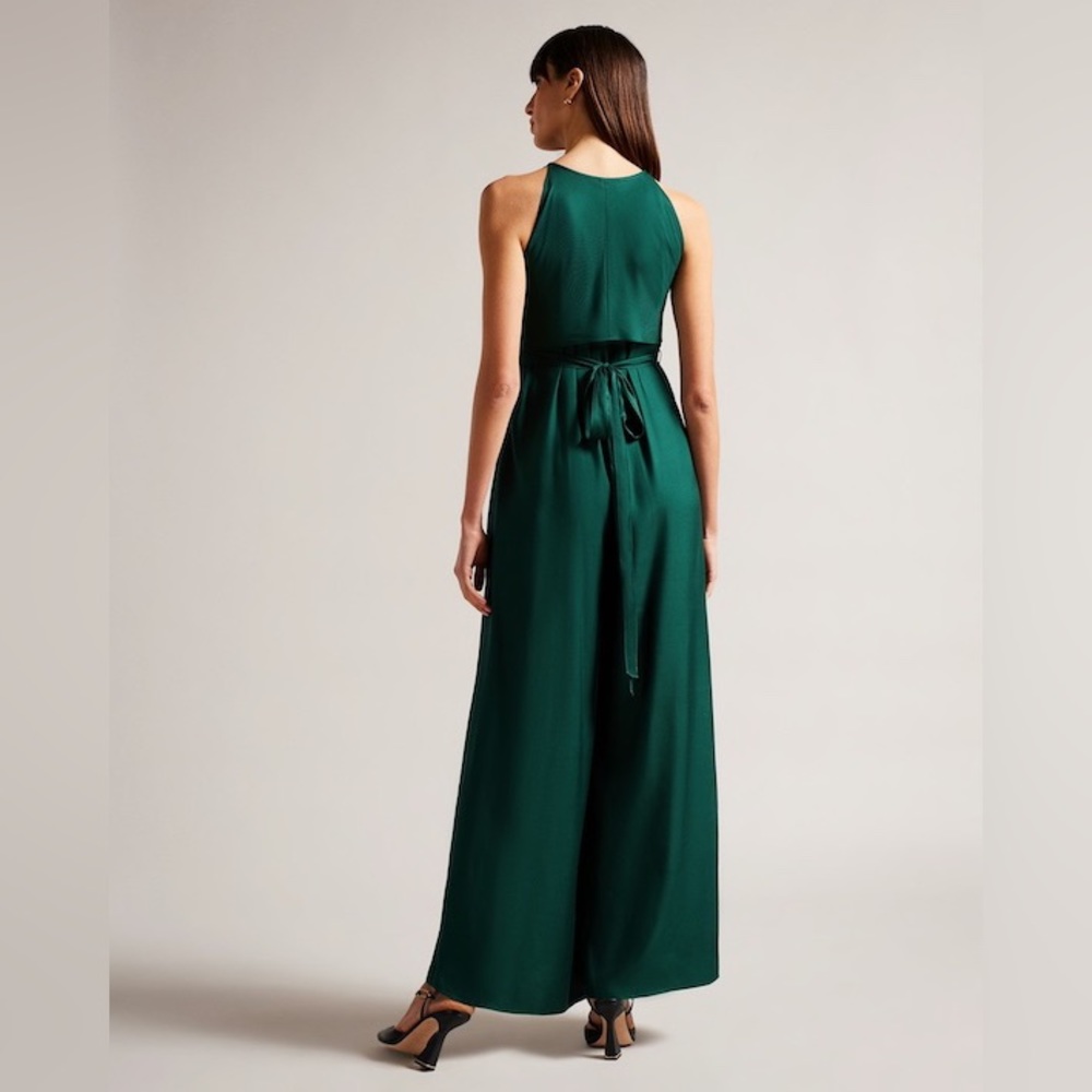 TED BAKER MERIAHH HALTER NECK JUMPSUIT WITH WRAP BODICE, GREEN
